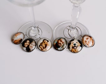 Photo Wine Charms, Personalized Wine Glass Charms, Wine Gift, 30th Birthday, Custom Barware, Housewarming, Hostess Gift, Photo, Gift Set