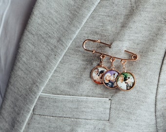 Rose Gold Custom Photo Boutonniere Lapel Pin,  Personalized Gift For Groom From Bride on Wedding Day, Father of the Groom or Bride Gift