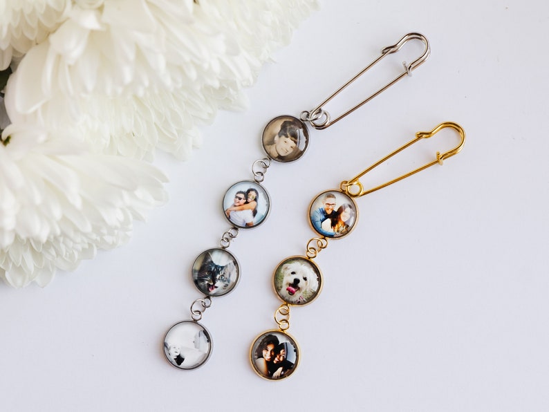 Bridal Bouquet Multi Photo Charm, Bridal Bouquet Memory Charm , Bridal Shower Gift, Personalized Brooch Bouquet Charm image 8