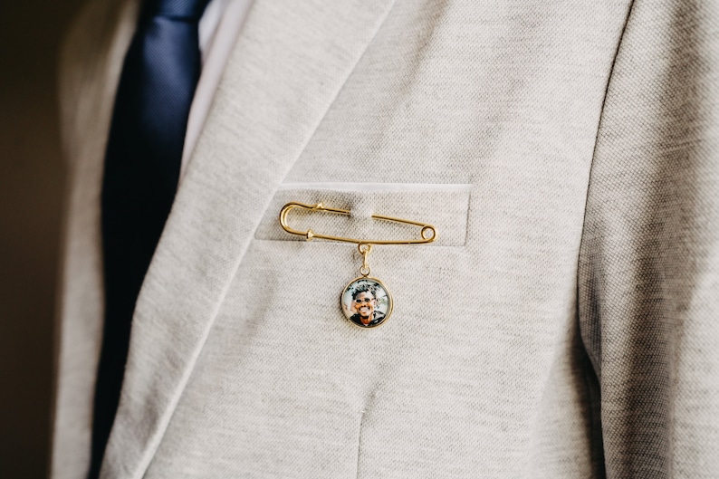 Gift For Groom From Bride on Wedding Day, Custom Photo Boutonniere Lapel Pin, Father of the Groom or Bride Gift image 3