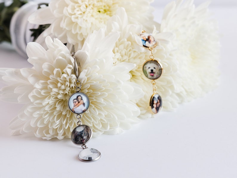 Bridal Bouquet Multi Photo Charm, Bridal Bouquet Memory Charm , Bridal Shower Gift, Personalized Brooch Bouquet Charm image 5