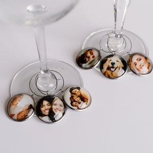 Unique Gift Wine Glass Charms, Christmas Holiday Personalized Photo Wine Charms,  Wine Gift Glass Charms