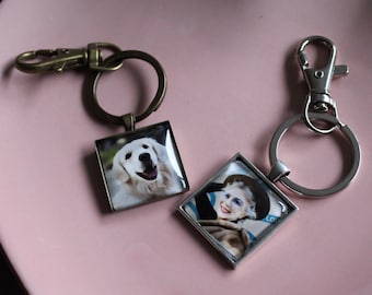 Personalized Square Photo Keychain, Custom Picture Gift, Everyday Memory Keepsake, Minimal Photo Keyring