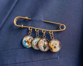 Bronze Photo Lapel Pin for Groom, Personalized Rustic Wedding Boutonniere, Groom Gift From Bride, Memorial Wedding Brooch Pin