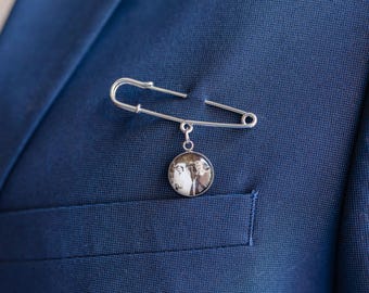 Gift For Groom From Bride on Wedding Day, Custom Photo Boutonniere Lapel Pin, Father of the Groom or Bride Gift