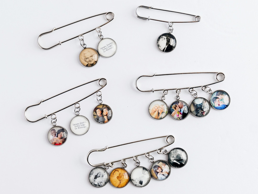 Photo Lapel Pin, Wedding Boutonniere Pin, Custom Picture Lapel Pin