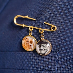 Custom Photo Boutonniere Lapel Pin, Gift For Groom From Bride on Wedding Day, Father of the Groom or Bride Gift
