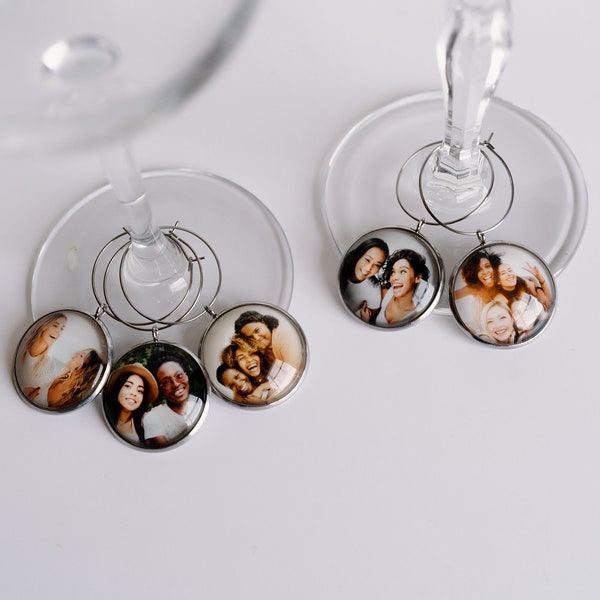 Bridesmaid Gift Photo Wine Charms, Personalized Bridesmaids Gifts Custom Wine Charms, Wedding Bridal Party Gift