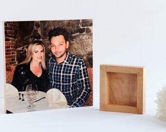 Custom Wooden Photo Frame, Personalized Photo On Wood, Anniversary Gift Picture Wood Block