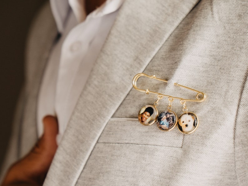 Gift For Groom From Bride on Wedding Day, Custom Photo Boutonniere Lapel Pin, Father of the Groom or Bride Gift image 4