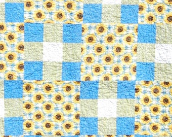 Blue & Green Sunflower Lap Quilt