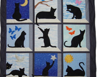 Mirando hacia fuera Kitty Quilt/Wallhanging - PDF