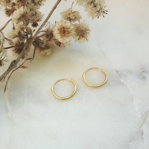 Earrings rings 12mm gold - sterling silver 925 - delicate - minimalist - fine - jewel - thin - boho - whitequartz - boho