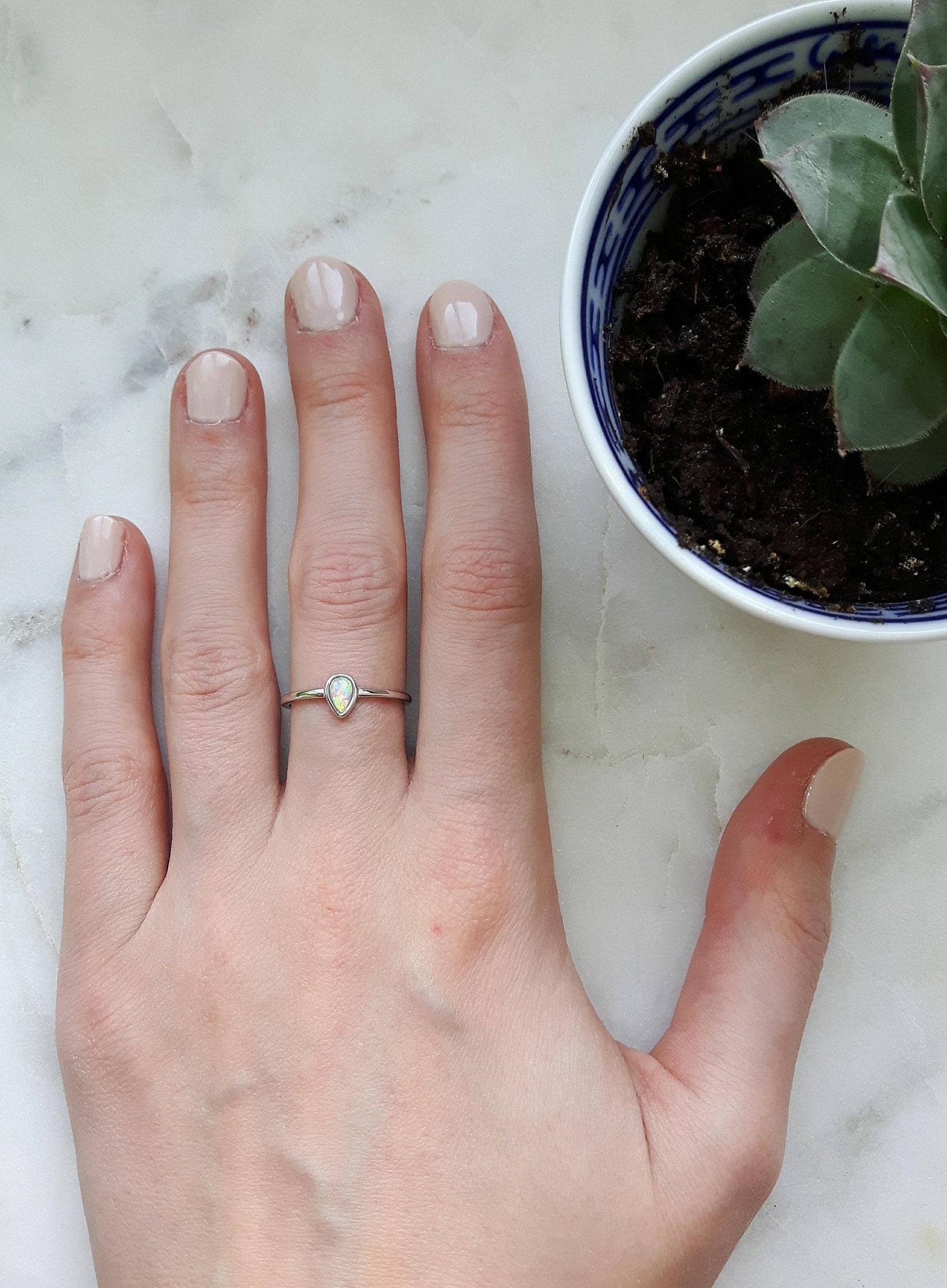 Ring 925 Sterling Silver Ring Drop-shaped Opal Stone Minimalist Fine Woman  Hypoallergenic Tarnish-résistant Waterproof - Etsy