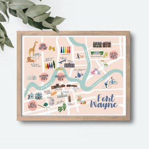 Downtown Fort Wayne Illustrated Map Art Print