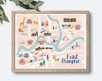 Mapa ilustrado del centro de Fort Wayne Lámina artística