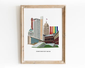 Impresión artística ilustrada del centro de Fort Wayne