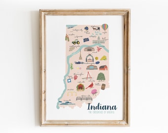 Ilustración de impresión de mapa de Indiana - Lámina artística