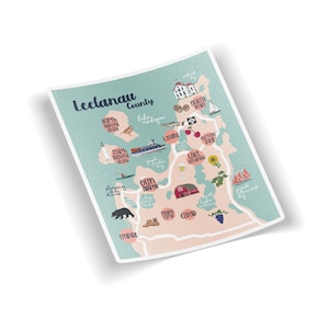 Leelanau County Michigan Map Art Sticker