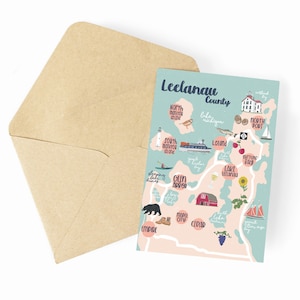 Leelanau County Illustrated Map Greeting Card