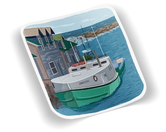 Pegatina de vinilo de Janice Sue Fishtown, Leland, Michigan