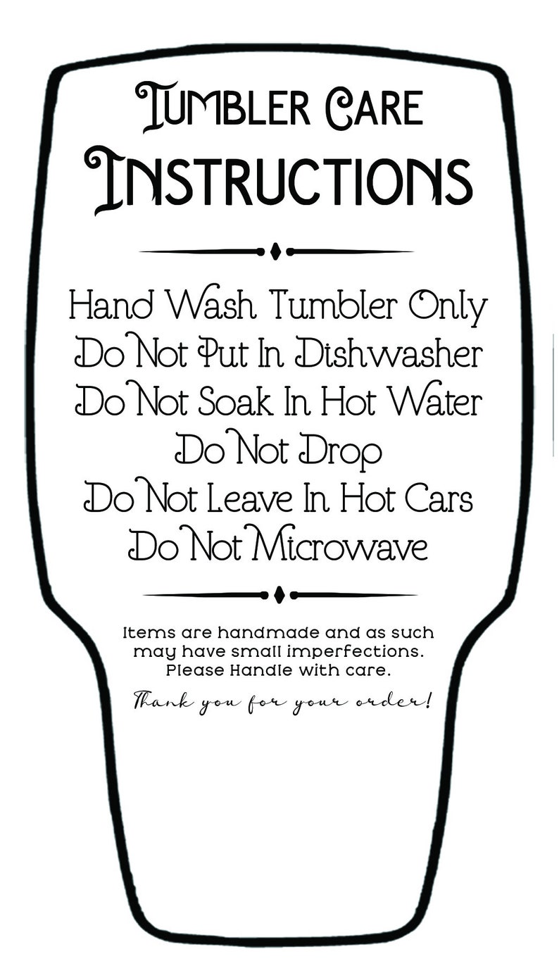 Care Instruction Free Printable Tumbler Care Cards