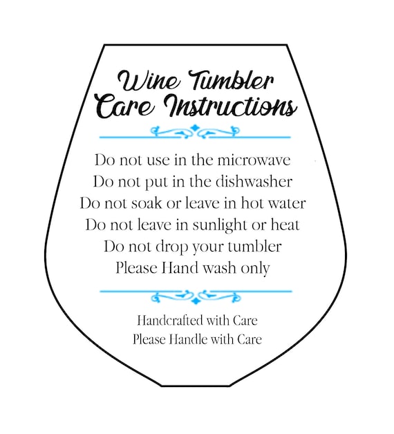 Wine Tumbler/Glass Care Card SVG PNG PDF Printable Etsy