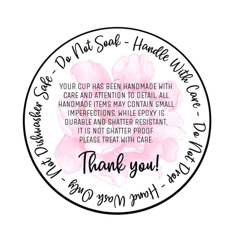 Tumbler Care Instruction Sticker Digital Download JPEG Etsy