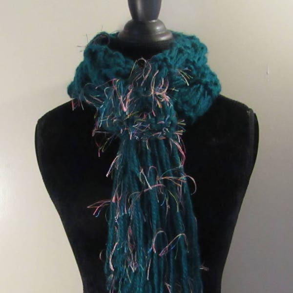 Teal Scarf Fringe, Scarf With Fringe Detailing, Teal Scarf, Fall Scarf, Teal Scarf with Multiple Color Eyelashes