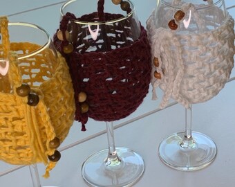 Crochet Wine Glass Cozy Lanyard: Boho Wine Keeper, Bachelorette Gift