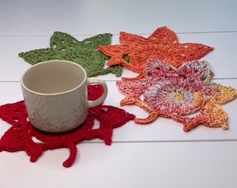Leaf Coasters, Crochet Maple Leaf Coaster, Fall Coaster Set, Fall Table Decor