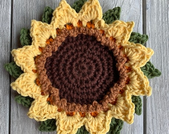Crochet Sunflower Coasters: Textured Cotton Mug Rugs