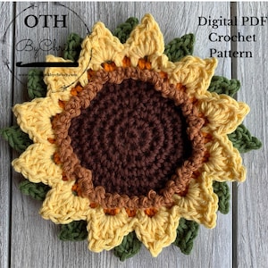 Sunflower Coaster Pattern, Crochet Sunflower Mug Rug Pattern, Crochet Coaster Pattern, Sunflower Crochet Pattern