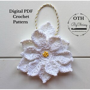 Christmas Poinsettia Ornament, Poinsettia Crochet Pattern, Christmas Flower Pattern, Poinsettia Pattern