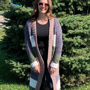 Crochet Pattern Everyday Color Block Boho Duster In Multiple Sizes, Crochet Cardigan, Striped Sweater,