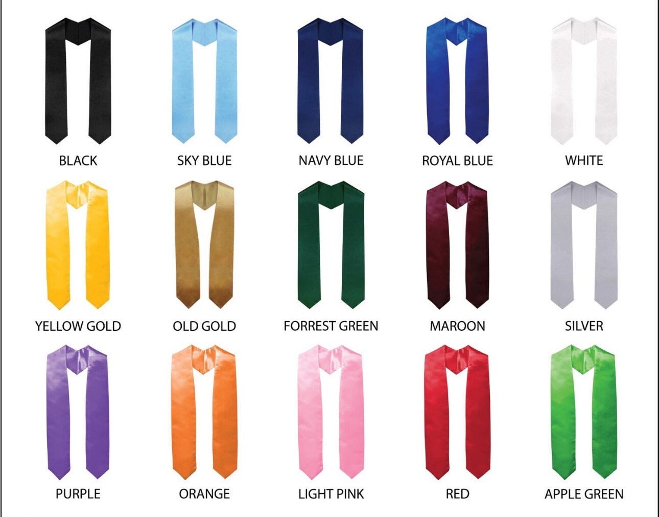 Plain Graduation stole, sach, graduation gift, with trim 72’
