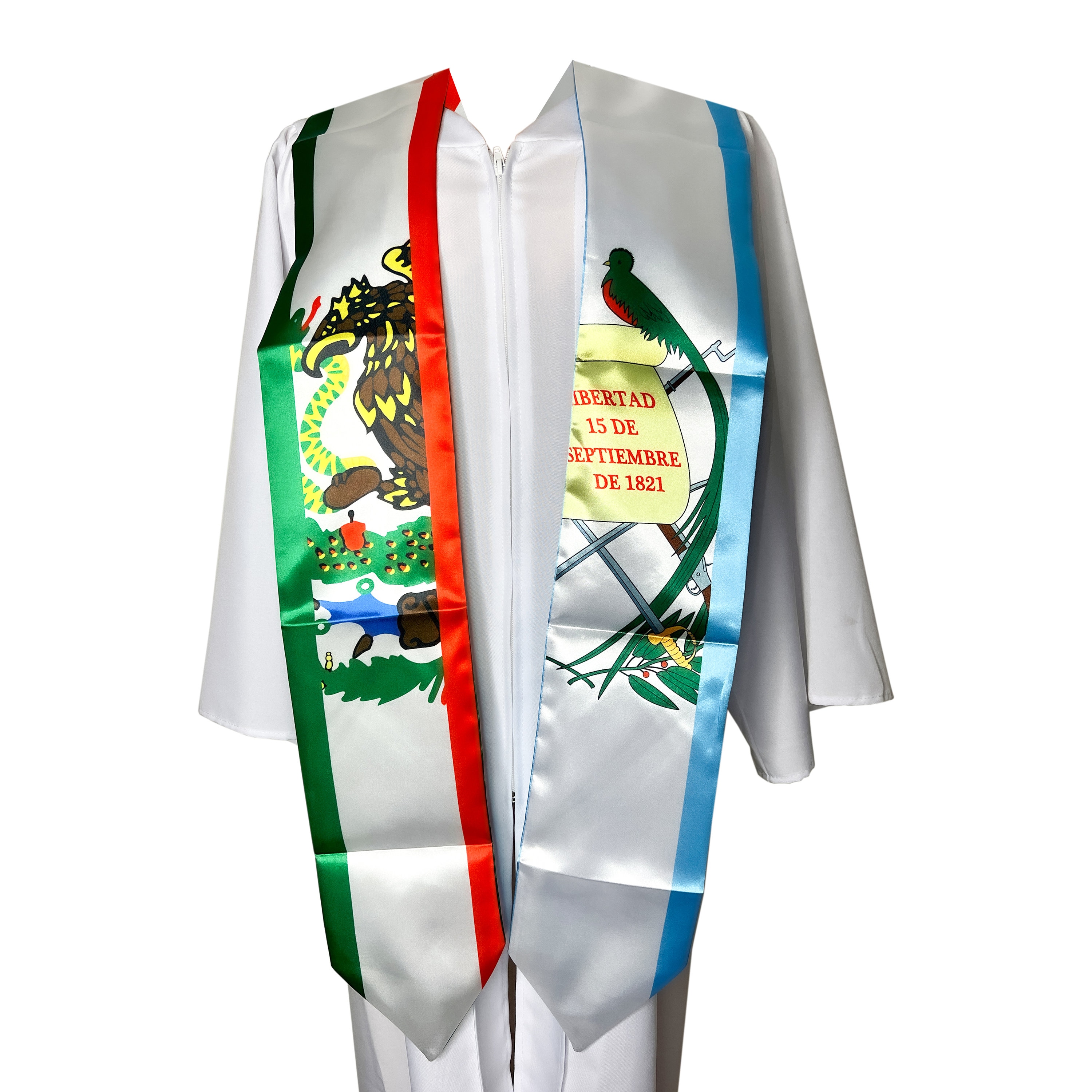 Mix Mexican /Guatemala flag graduation stole (Satin)