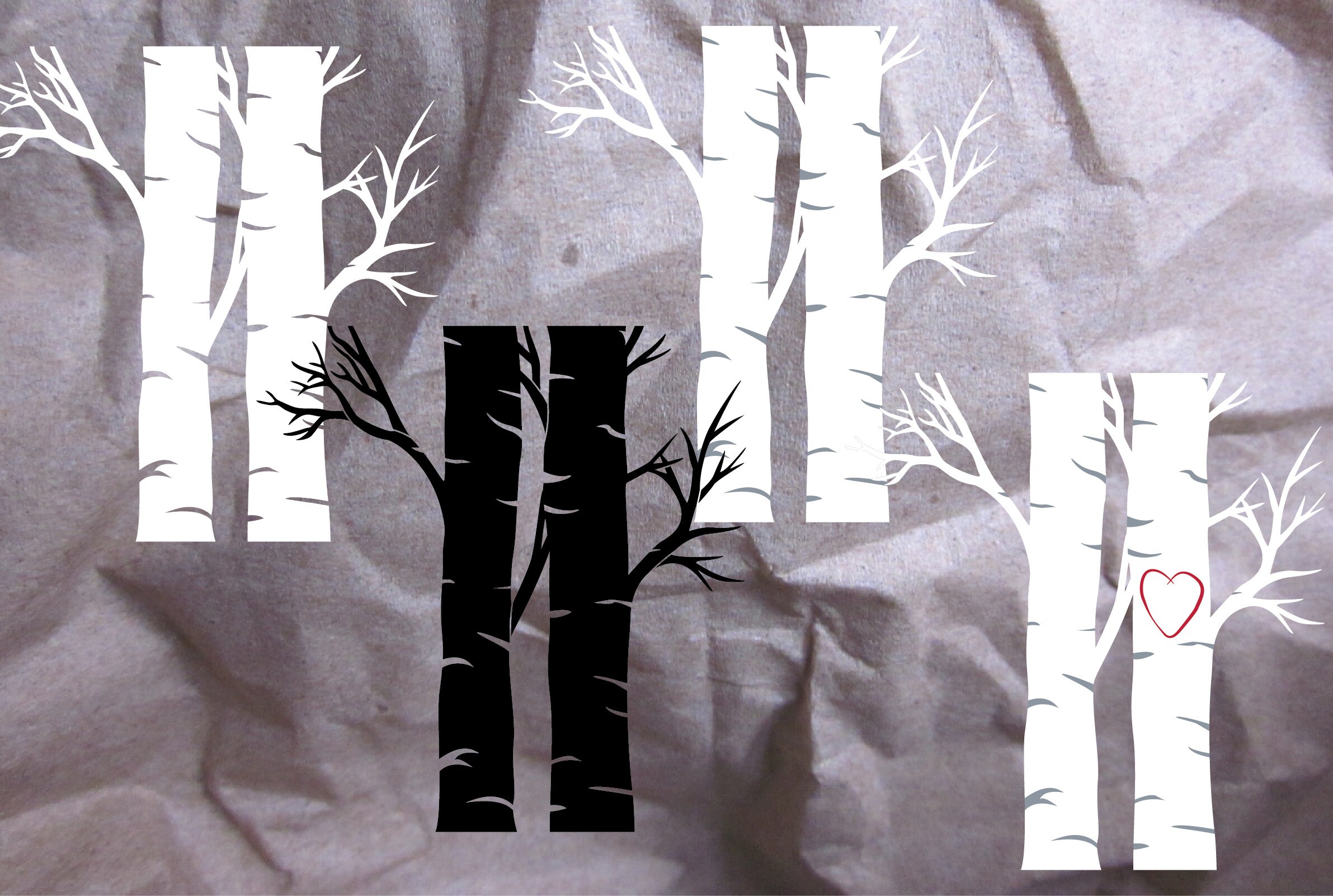 Birch Tree Initials Heart PNG/SVG, Digital Graphic + Working Stencil ...