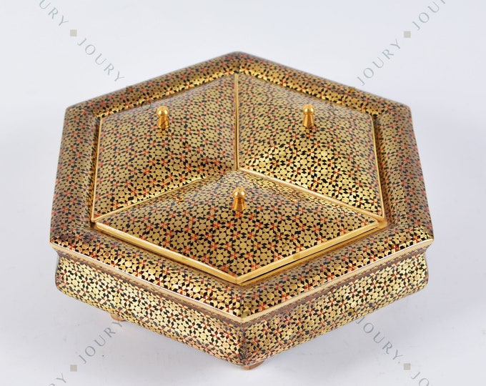 Golden Copper jewelry Box/ Home decor /mosaic box inlay with Copper /Christmas Gift/golden gift