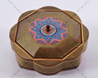 Partition Tea box/ Hand-painted/ mothers gift box /wooden-copper box/Divided box/mosaic box inlay with Copper/gift for her