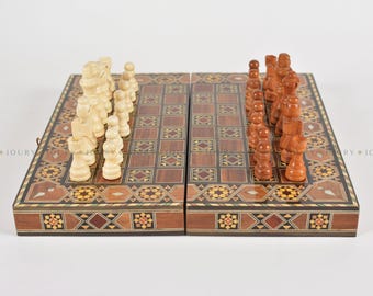 CLEARANCE SALE 12" Chess Set and Backgammon Set Handmade Mosaic Board With FREE Checkers foldable backgammon set board game Christmas gift