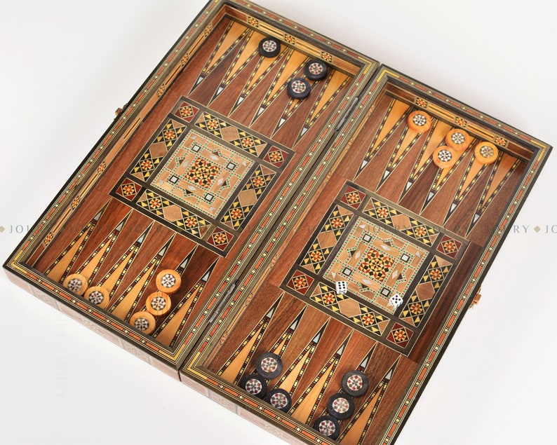 Clearance sale Wooden Chess set FREE BACKGAMMON PIECES Folding chess Board, with closing lid Mosaic handmade, Clearance sale image 6
