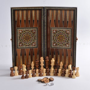 CLEARANCE SALE Wooden set FREE backgammon pieces, Mosaic handmade 12&quot; board inlay with mother of pearls