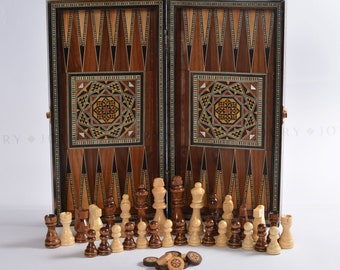CLEARANCE SALE Wooden set FREE backgammon pieces, Mosaic handmade 12&quot; board inlay with mother of pearls