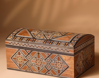 Boîte à bijoux de luxe en nacre et mosaïque avec plateau de rangement amovible - Cadeau fait main pour elle