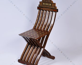 Handmade vintage wooden chair - folding chair - home decor - vanity chair - mosaic chair - side chair inlaid with mother of pearl