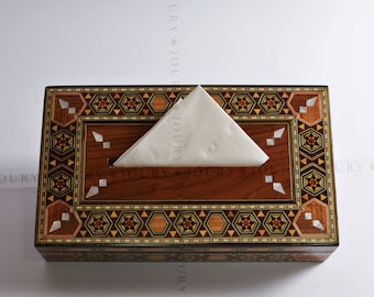 Wooden Tissue Box/ rectangular tissues box/ Home decor /mosaic box inlay with mother of pearl/ lined inside /Christmas Gift