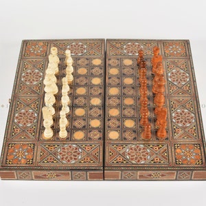 Clearance sale Wooden Chess set FREE BACKGAMMON PIECES Folding chess Board, with closing lid Mosaic handmade, Clearance sale image 2