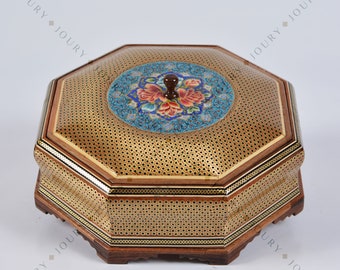 Floral hand-painted Chocolate Box/ gift box /wooden box/ Home decor /mosaic box inlay with Copper /Christmas Gift/Birthday Gift