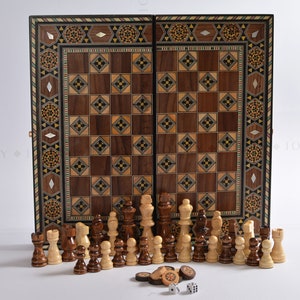 CLEARANCE SALE 12" Chess Set and Backgammon Set Handmade Mosaic Board With FREE Checkers foldable backgammon set board game Christmas gift